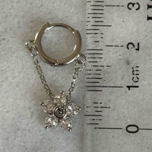 Sterling Silver Crystal Flower Chain Dangle Huggie Hoop Earrings Brand New - Picture 2 of 3